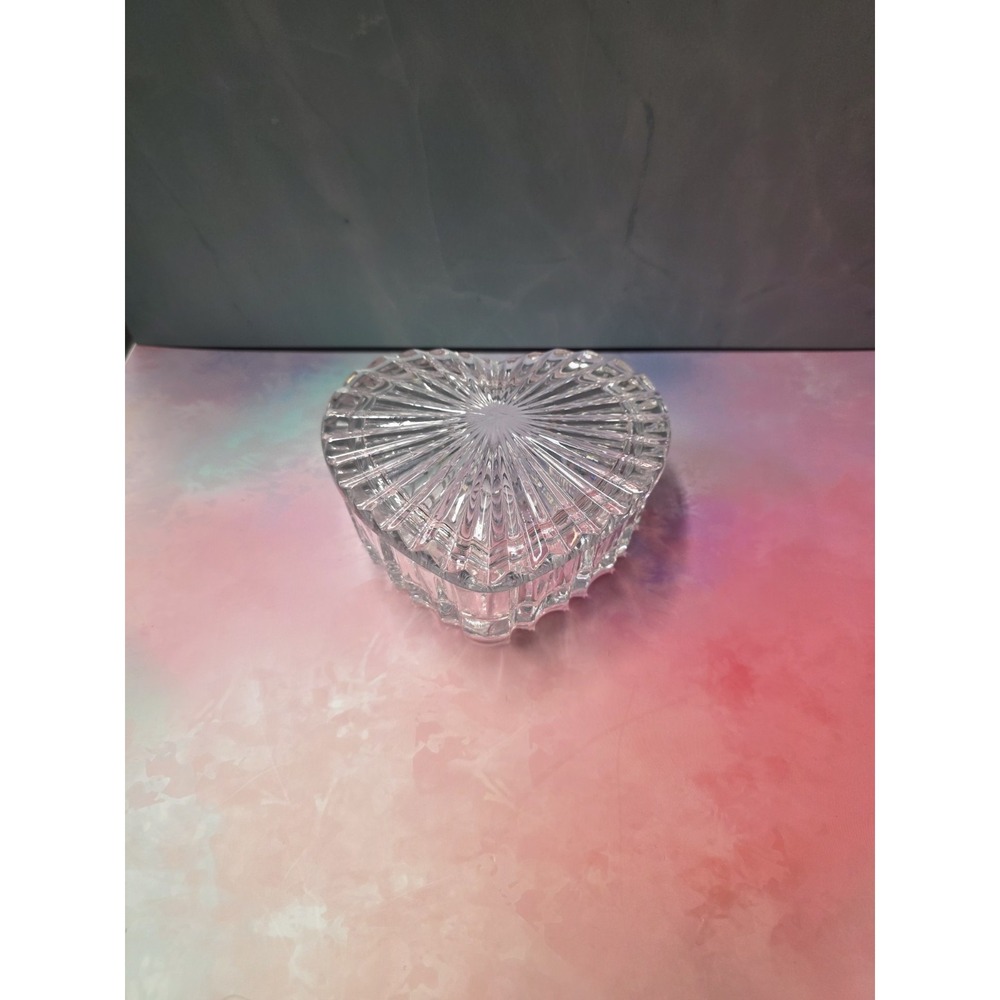 Crystal Glass Trinket Box Jewelry Decorative Jar Display Heart Shaped W/lid